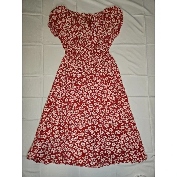 Anthropologie Kindred Red Floral Maxi Dress Womens 2X Milkmaid Fairy Coquette - Picture 7 of 8